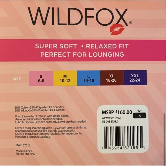 Wildfox $160 Lounge Set Sweatshirt & Shorts Purple Tie Dye Stars XL NWT - Picture 6 of 6